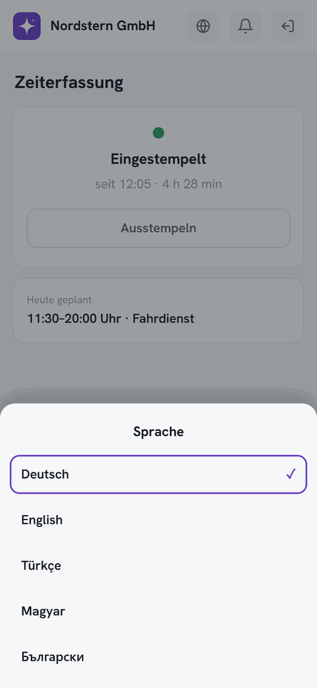 Nordstern App — Sprache wählen