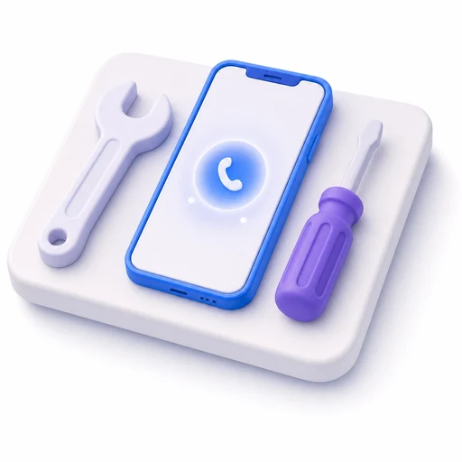Illustration: ein Telefon klingelt auf einer Werkbank neben Werkzeug